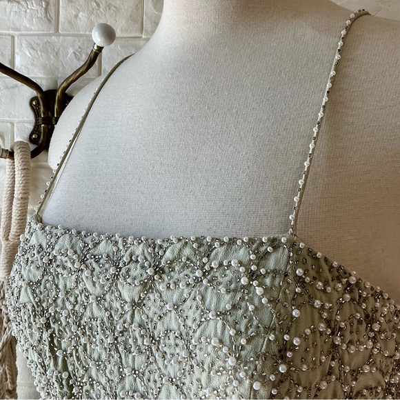 Vintage Dazzelle Inc 100% Silk Ornately Pearl Beaded Layered Chiffon Midi Dress - Picture 7 of 17